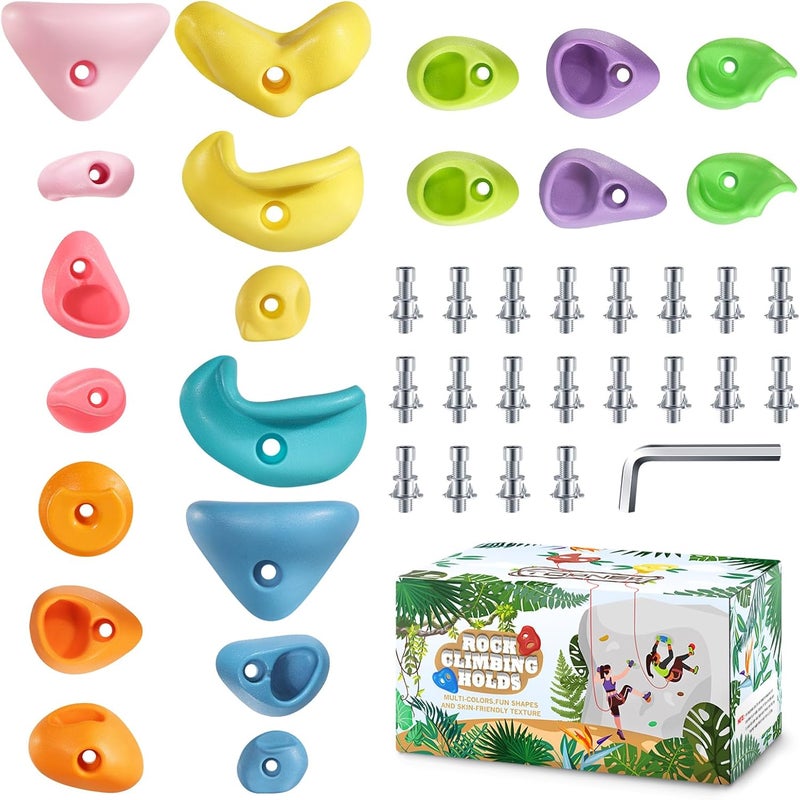 TOPNEW 20PC Kids Climbing Holds, Climbing Rocks for Play Set, Swingset - Adult Rock Wall Holds with Mounting Hardware for Indoor Outdoor Climbing Wall, Pastel Color - Image 1